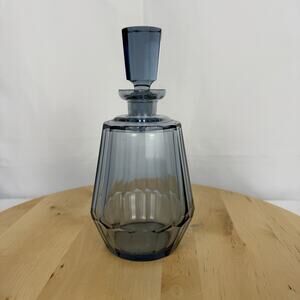 Vintage BOHEMIAN MOSER Smokey Blue Art Deco Decanter Bottle 1930 8" READ